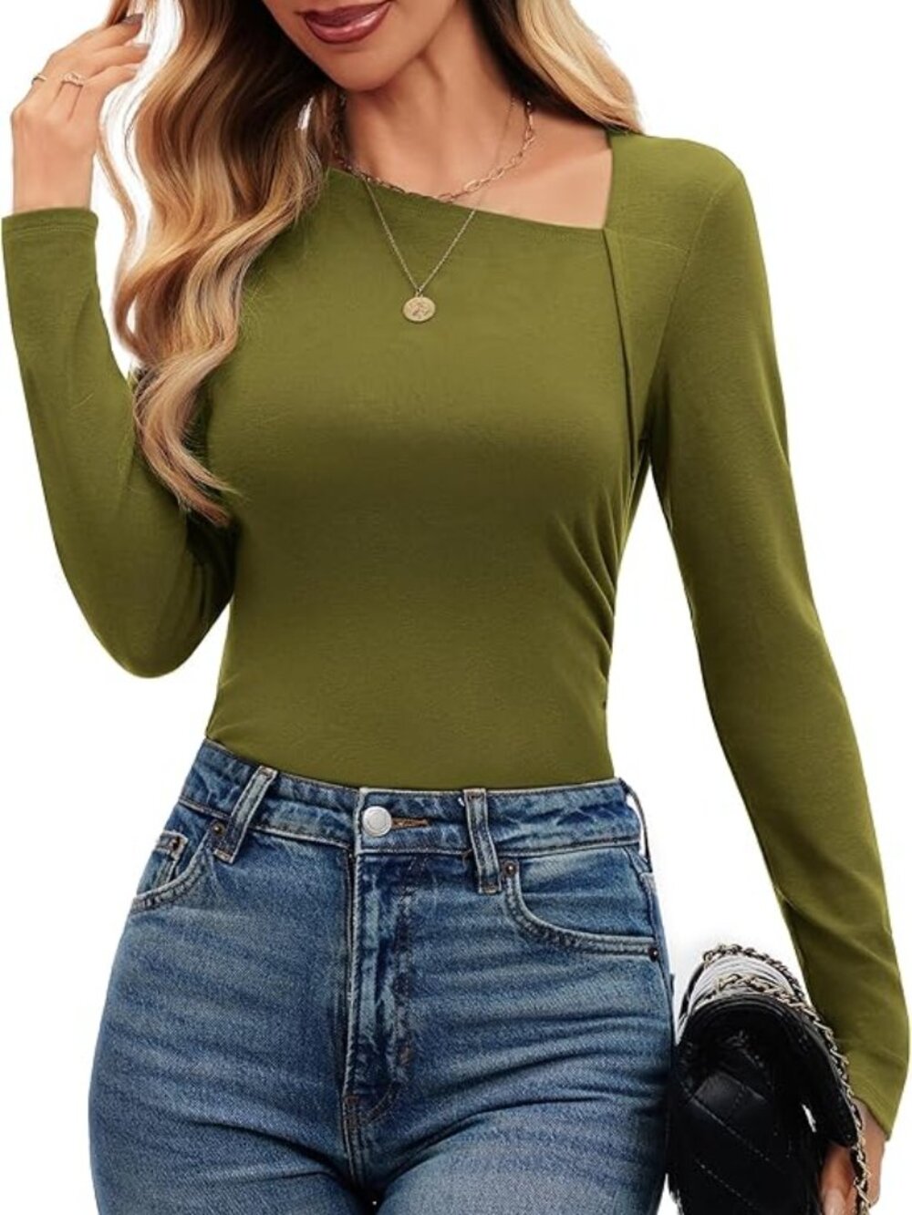 Green Asymmetrical Long Sleeve Shirt